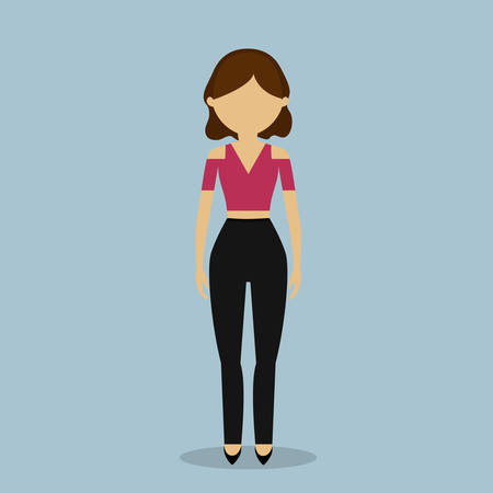パンツ アイコン画像ベクトル イラスト デザインと作物トップを着て顔若いおしゃれな女性のイラスト素材 ベクタ Image