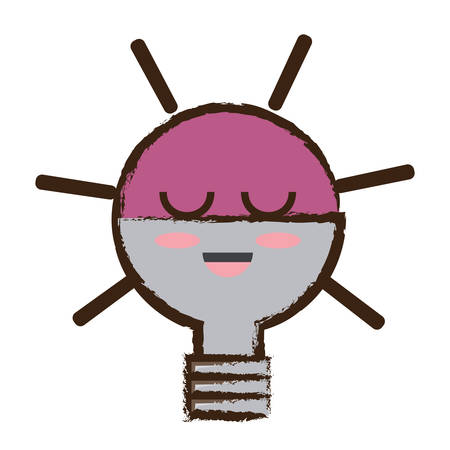 白い背景ベクトルイラストの上にかわいい電球アイコン のイラスト素材 ベクタ Image