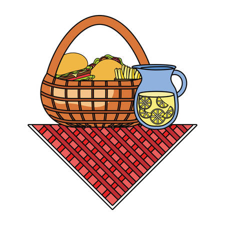Limonadenkrug Und Picknickkorb Mit Schnellimbiss Uber Buntem Design Des Weissen Hintergrundes Vector Illustration Lizenzfrei Nutzbare Vektorgrafiken Clip Arts Illustrationen Image 92446659