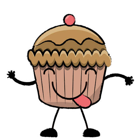 白い背景に舌を見せる可愛いマフィン カラフルなデザインベクトルイラストのイラスト素材 ベクタ Image