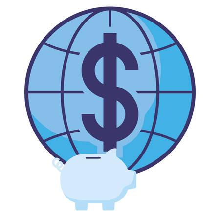 Global sphere and piggy bank icon over white background vector illustration