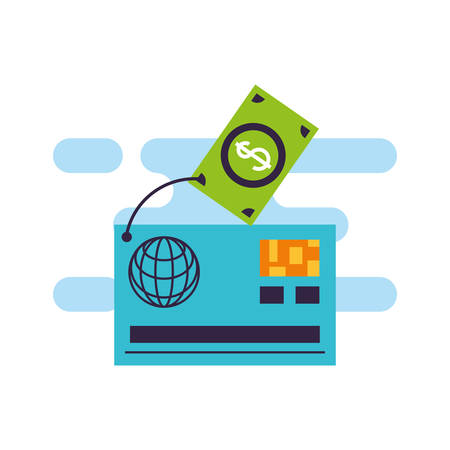 Bills money dollars with credit card vector illustration design