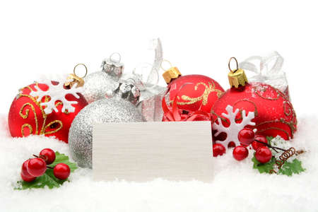 decoration of redsilver christmas baubles and gifts with white wishes card on snow white - Red Silver Christmas Decorations decoration of redsilver christmas baubles and gifts with white wishes card on snow white - Red Silver Christmas Decorations