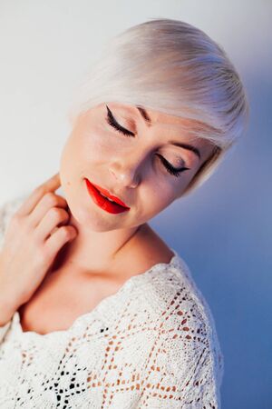Beautiful Blonde With Short Hair Fashion Portrait Stock Photo