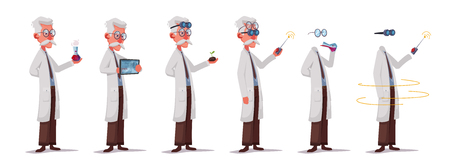 Scientist is conducting a scientific experiment. remote controller. funny character. cartoon vector illustration. mad professor. person with glasses. invisible man