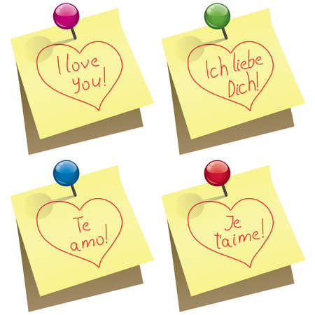 Vector Yellow Paper Notes With Push Pin And I Love You Words In English German Vector Yellow Paper Notes With Push Pin And I Love You Words In English German