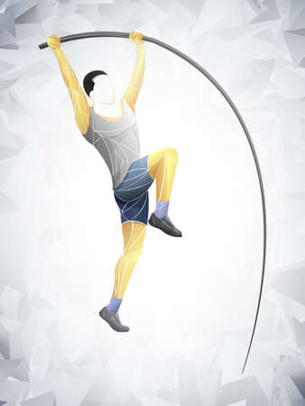 Illustration of a pole vaulter. black and white drawing. pole vault, abstract isolated vector silhouette