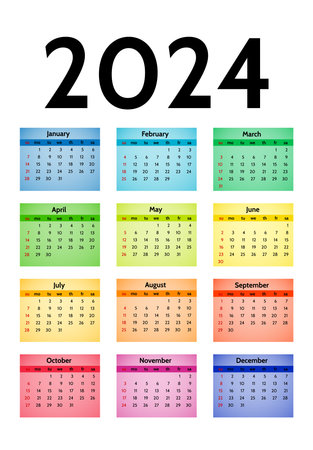 Calendar for 2024 isolated on a white background sunday to monday business template vector illustration Векторная Иллюстрация