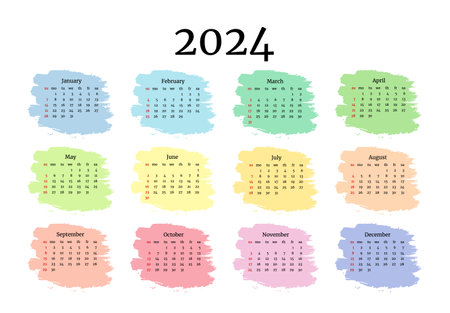 Calendar for 2024 isolated on a white background sunday to monday business template vector illustration Векторная Иллюстрация