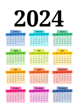 Calendar for 2024 isolated on a white background sunday to monday business template vector illustration