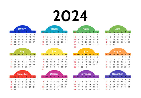 Calendar for 2024 isolated on a white background sunday to monday business template vector illustration