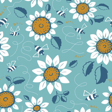 装飾的なヒマワリのシームレスなパターン 夏の花とかわいい蜂の背景 落書きの装飾スタイル花カラフルな壁紙 のイラスト素材 ベクタ Image 装飾的なヒマワリのシームレスなパターン 夏の花とかわいい蜂の背景 落書きの装飾スタイル花カラフルな壁紙 のイラスト素材 ベクタ Image