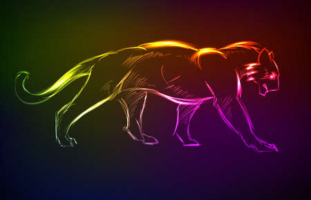 Young Cougar prepares to jump. Neon style