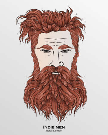 灰色の背景にインディー男性ヒップスター髪スタイル デザインのイラスト素材 ベクタ Image