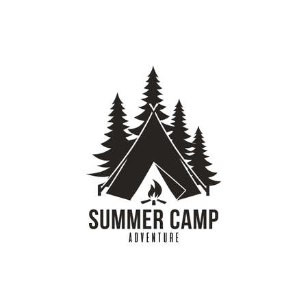 フォレストアドベンチャー サマーキャンプ黒と白のバッジベクトルロゴテンプレート のイラスト素材 ベクタ Image
