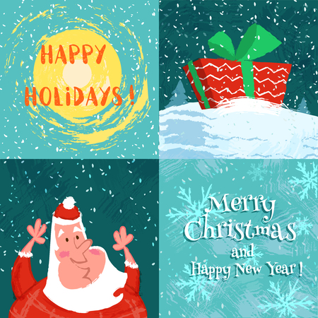 set funny merry christmas card with happy santa claus and christmas gift vector cartoon illustration - Funny Merry Christmas Images set funny merry christmas card with happy santa claus and christmas gift vector cartoon illustration - Funny Merry Christmas Images