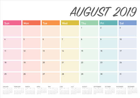 august 2019 desk calendar vector illustration simple and clean aug calendar 2019