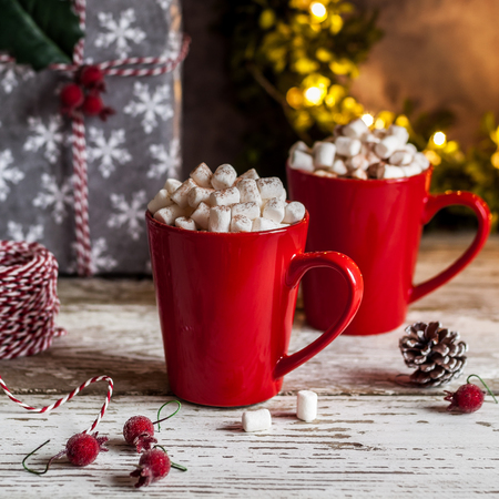 christmas hot chocolate with marshmallows in red mugs square stock photo 91013346 - Christmas Marshmallows christmas hot chocolate with marshmallows in red mugs square stock photo 91013346 - Christmas Marshmallows