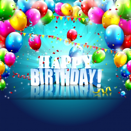 Realistic colorful Birthday poster with balloons and 3D text