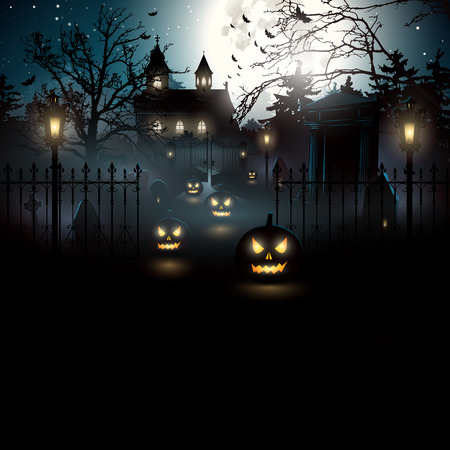 scary graveyard in the woods halloween background illustration