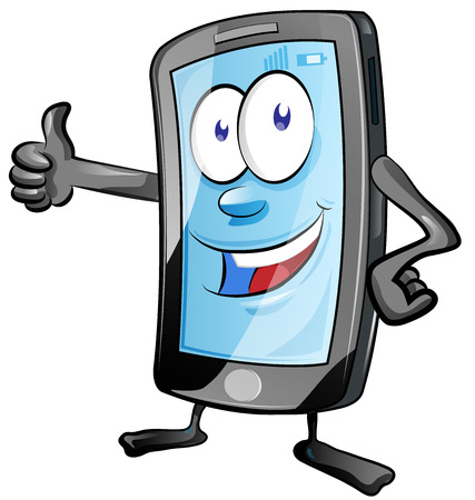 Fun mobile phone cartoon with thumbs up
