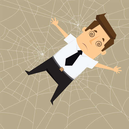 Businessman Trapped in webs Illustration