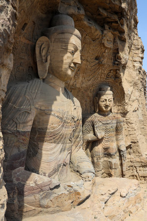 中国の山西省、大同、世界遺産雲崗石窟の写真素材・画像素材