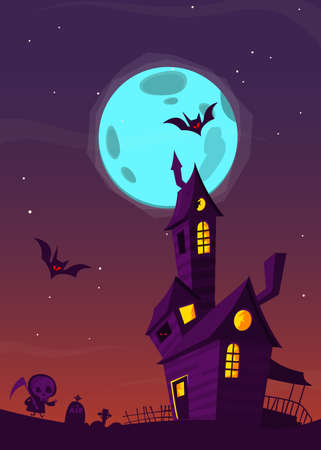 Spooky Old Haunted House With Ghosts Halloween Cartoon Background Vector Illustration Stock