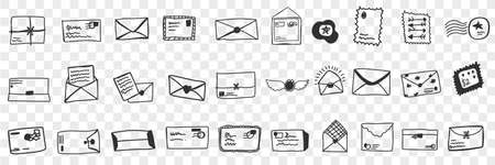 Envelopes with letters doodle set