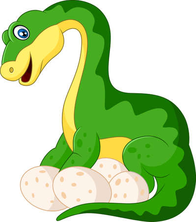 卵は 白い背景で隔離の漫画恐竜のイラスト素材 ベクタ Image