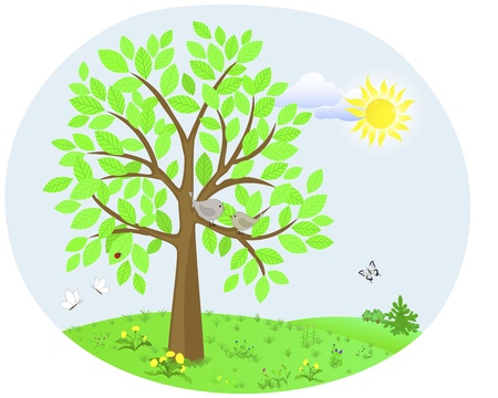 花や昆虫のイラストで春の風景の背景にかわいい鳥と木 のイラスト素材 ベクタ Image 花や昆虫のイラストで春の風景の背景にかわいい鳥と木 のイラスト素材 ベクタ Image