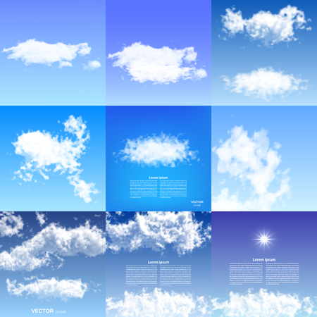 リアルな雲青い空透過的な性質天気白 Cloudscape 空気自然環境スカイライン曇り背景ベクトル イラスト のイラスト素材 ベクタ Image