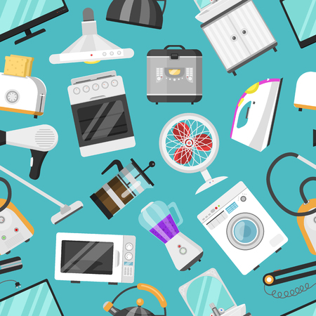 白い背景に隔離された家電店のイラストで家セット電機のための家電製品