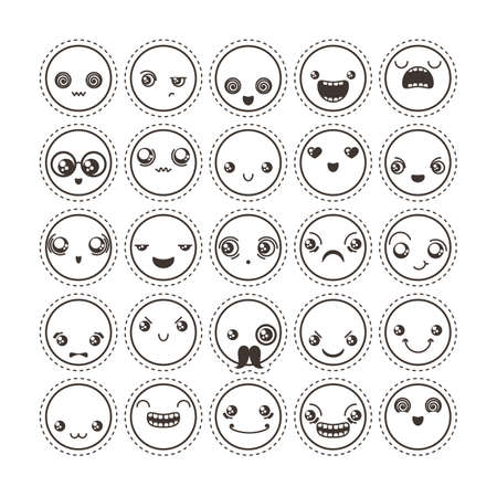 かわいい素敵な可愛い顔文字のセットです 子どものような漫画の漫画のスタイルの漫画の顔を落書き フラットのベクター アイコン ステッカー コレクション のイラスト素材 ベクタ Image