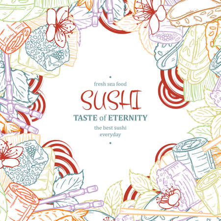 doodle sushi restaurant menu design template engrave asian food