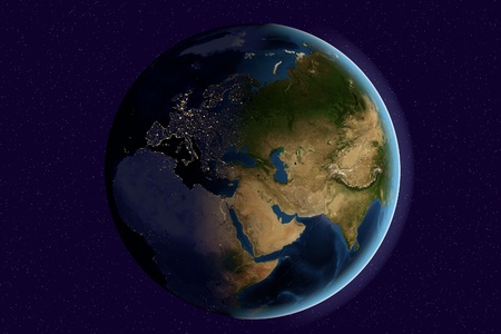 planet earth, de aarde vanuit de ruimte te zien india, azië, europa