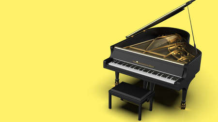 Grand piano under yellow background. 3d illustration. 3d high quality rendering. 3d cg.