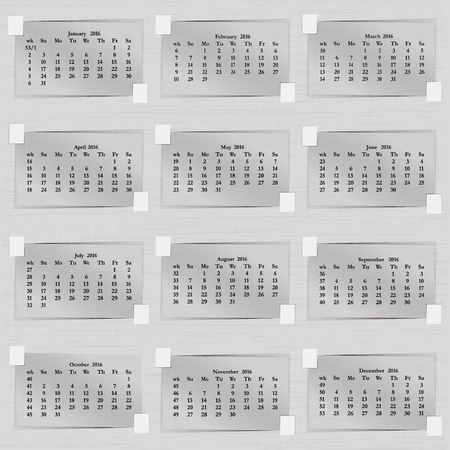 vector illustration calendar of 2016 sheets of paper each month