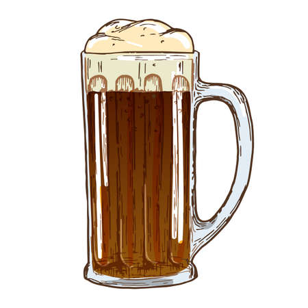 白い背景の上のビールのジョッキ ビール ガラスのカラフルなスケッチをします ビンテージ スタイルのビールのイラスト 軽めのビールとグラスの手書き ベクトル のイラスト素材 ベクタ Image