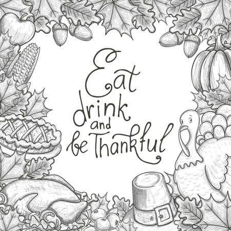 template with thanksgiving icons sketch style thanksgiving day thanksgiving leaves template