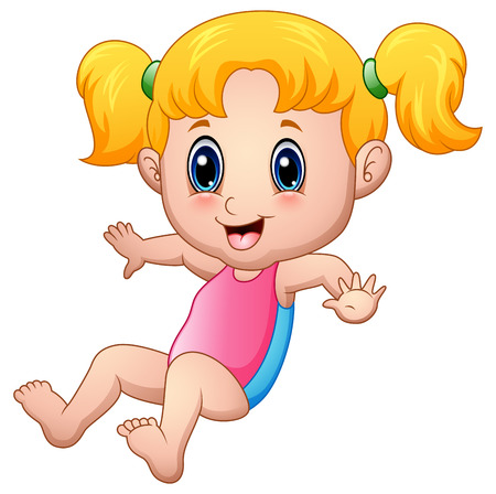 Cute girl cartoon wearing a pink bathing suit Vector Illustration