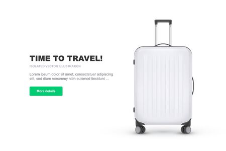 Realistic plastic suitcase. travel bag isolated on white background. traveling banner template. vector illustration