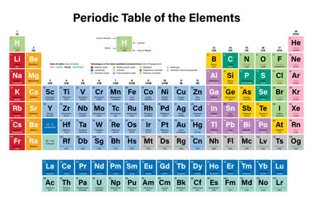 要素ベクトル イラスト 周期表原子番号 記号 名前 原子量 16 を含む Nihonium Moscovium Tennessine Oganesson の 4 つの新しい要素を示しています のイラスト素材 ベクタ Image