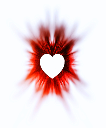 白い背景のハートの否定的なスペース 鮮やかな青緑の濃淡を作成する加工の描かれた心がぼかしズームと対称的な落書き の写真素材 画像素材 Image