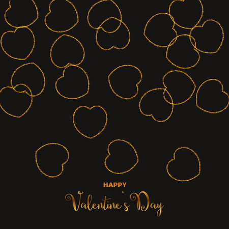 黒の背景に金色のキラキラ効果を持つハッピーバレンタインデーのイラストのイラスト素材 ベクタ Image