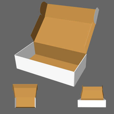 Opened box isolated on grey background 3d vector illustration front view top view