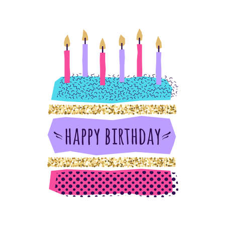 ケーキ キャンドル 幾何学的な要素を持つベクトルかわいいお誕生日おめでとうカードのイラスト素材 ベクタ Image ケーキ キャンドル 幾何学的な要素を持つベクトルかわいいお誕生日おめでとうカードのイラスト素材 ベクタ Image