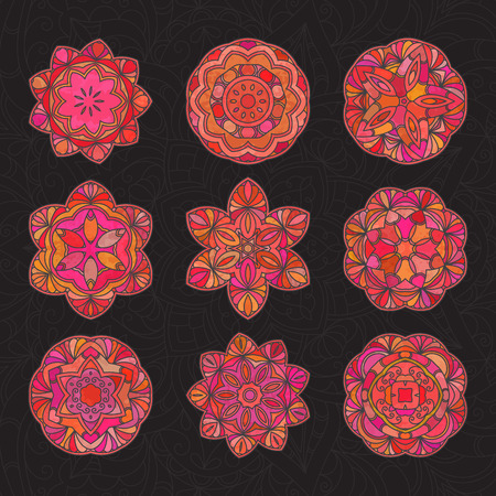 手描きのレースカラフルな模様 エスニック色の装飾的なマンダラ ベクトルイラスト のイラスト素材 ベクタ Image