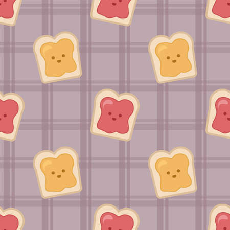 Slice of bread toast with honey and jam. Seamless vector pattern
