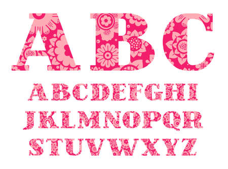 ピンクの花のフォントでスペイン語のアルファベット のイラスト素材 ベクタ Image
